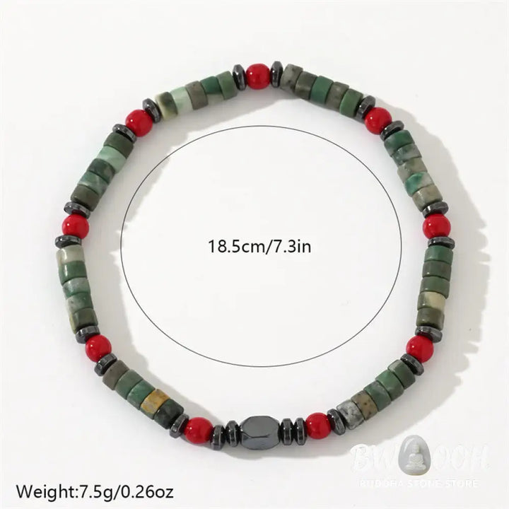 Buddha Stones Natural Green Stone Hematite Red Coral Powerful Bracelet - BWOOOH - Green Stone(Wrist Circumference