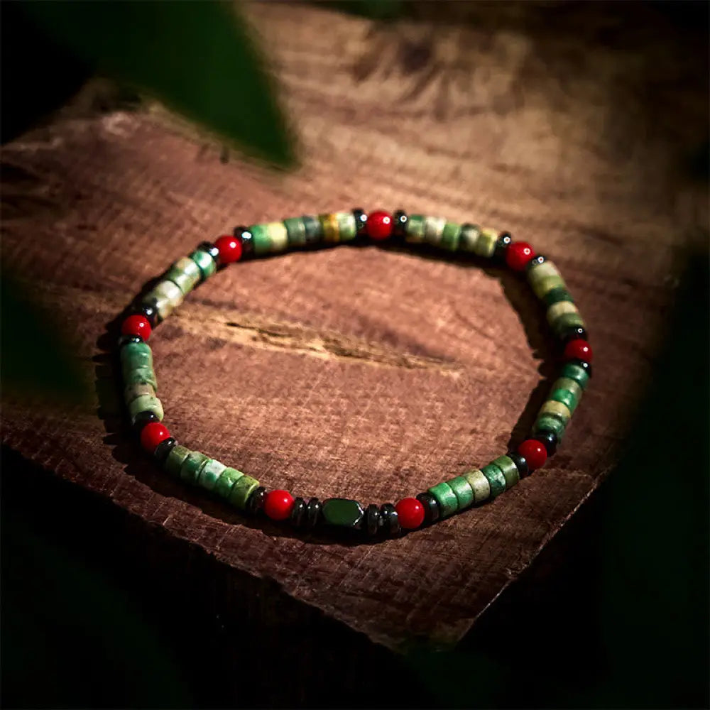 BWOOOH Natural Green Stone Hematite Red Coral Powerful Bracelet — Hematite crystal healing bracelet for spiritual healing ...