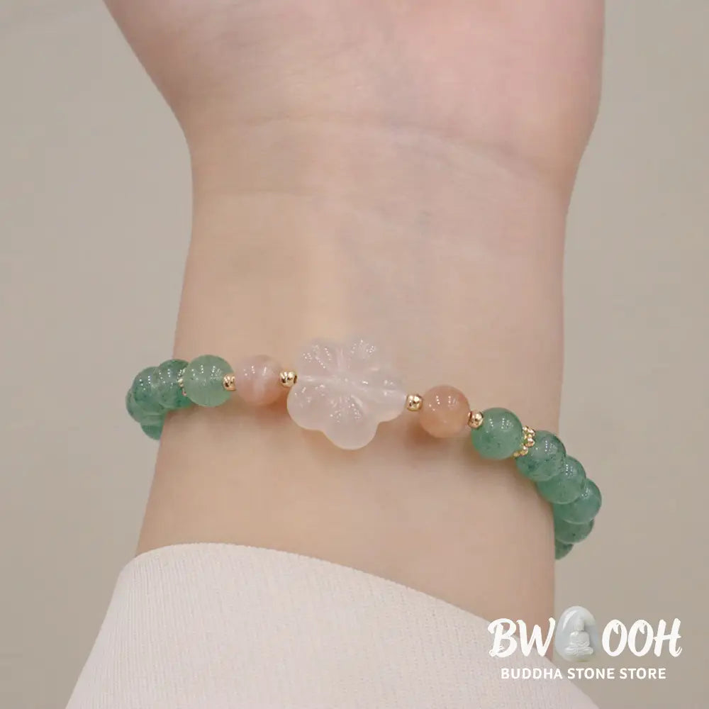 Buddha Stones Natural Green Strawberry Quartz Chalcedony Flower Gratitude Bracelet - BWOOOH - Bracelet
