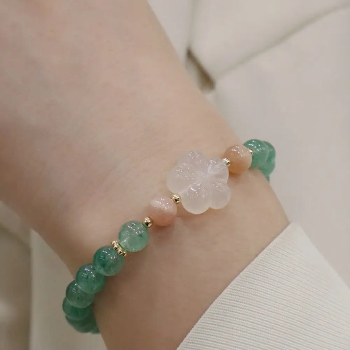 Buddha Stones Natural Green Strawberry Quartz Chalcedony Flower Gratitude Bracelet - BWOOOH - Green Strawberry Quartz