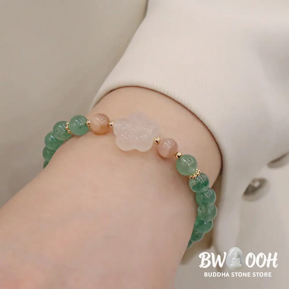 Buddha Stones Natural Green Strawberry Quartz Chalcedony Flower Gratitude Bracelet - BWOOOH - Bracelet