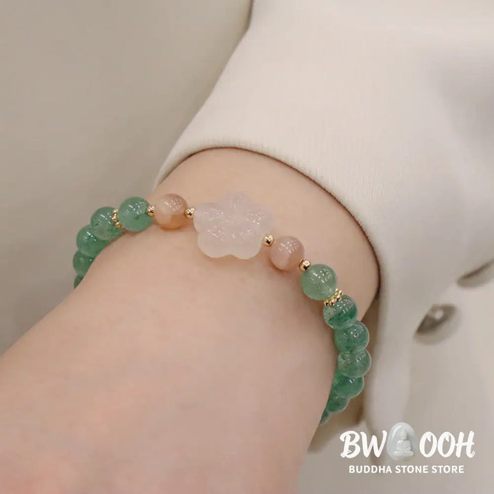 Buddha Stones Natural Green Strawberry Quartz Chalcedony Flower Gratitude Bracelet - BWOOOH - Bracelet