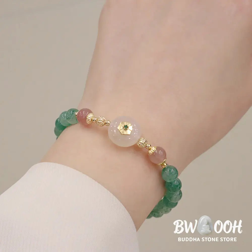 Buddha Stones Natural Green Strawberry Quartz Chalcedony Flower Gratitude Bracelet - BWOOOH - Bracelet