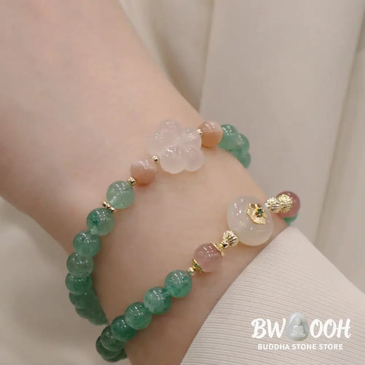 Buddha Stones Natural Green Strawberry Quartz Chalcedony Flower Gratitude Bracelet - BWOOOH - Bracelet