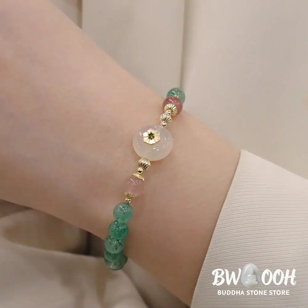 Buddha Stones Natural Green Strawberry Quartz Chalcedony Flower Gratitude Bracelet - BWOOOH - Bracelet