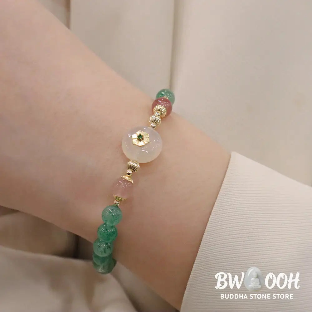 Buddha Stones Natural Green Strawberry Quartz Chalcedony Flower Gratitude Bracelet - BWOOOH - Bracelet
