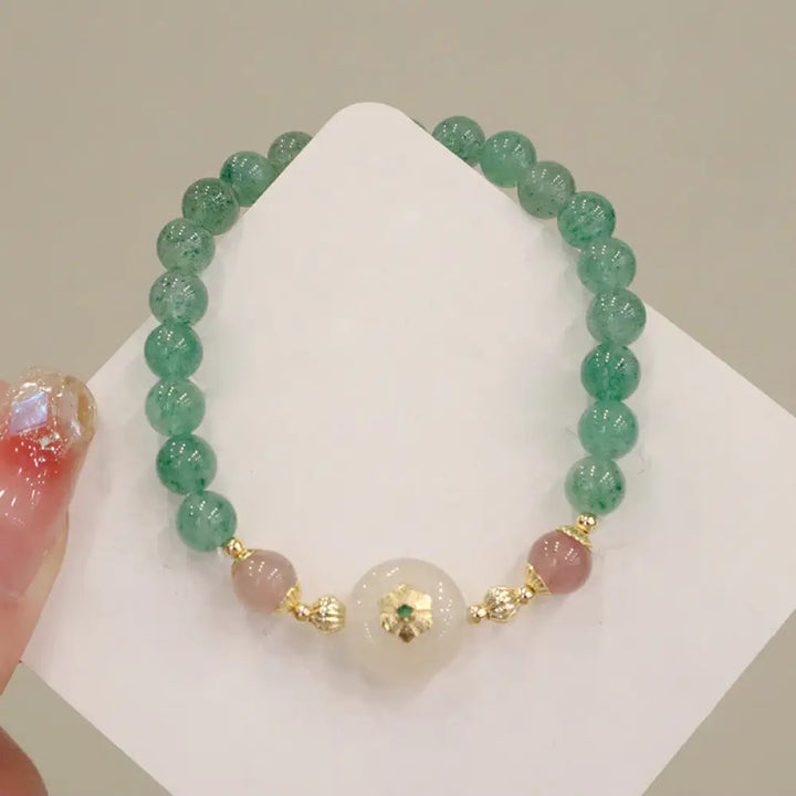 BWOOOH Natural Green Strawberry Quartz Chalcedony Flower Gratitude Bracelet - BWOOOH - Green Strawberry Quartz