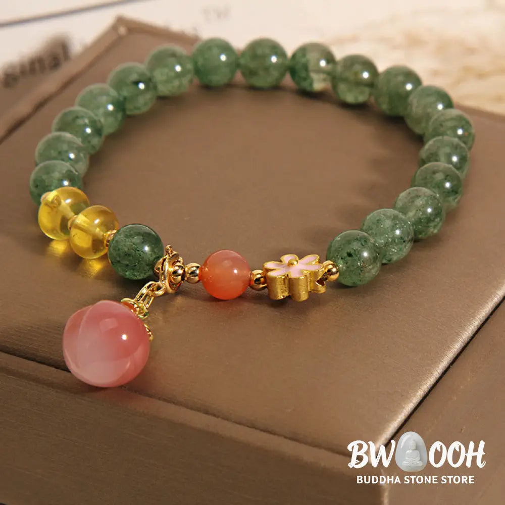 Buddha Stones Natural Green Strawberry Quartz Love Peach Charm Bracelet - BWOOOH - Green Strawberry