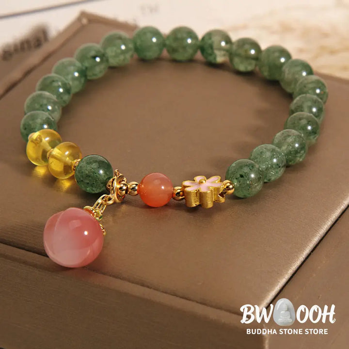 Buddha Stones Natural Green Strawberry Quartz Love Peach Charm Bracelet - BWOOOH - Green Strawberry