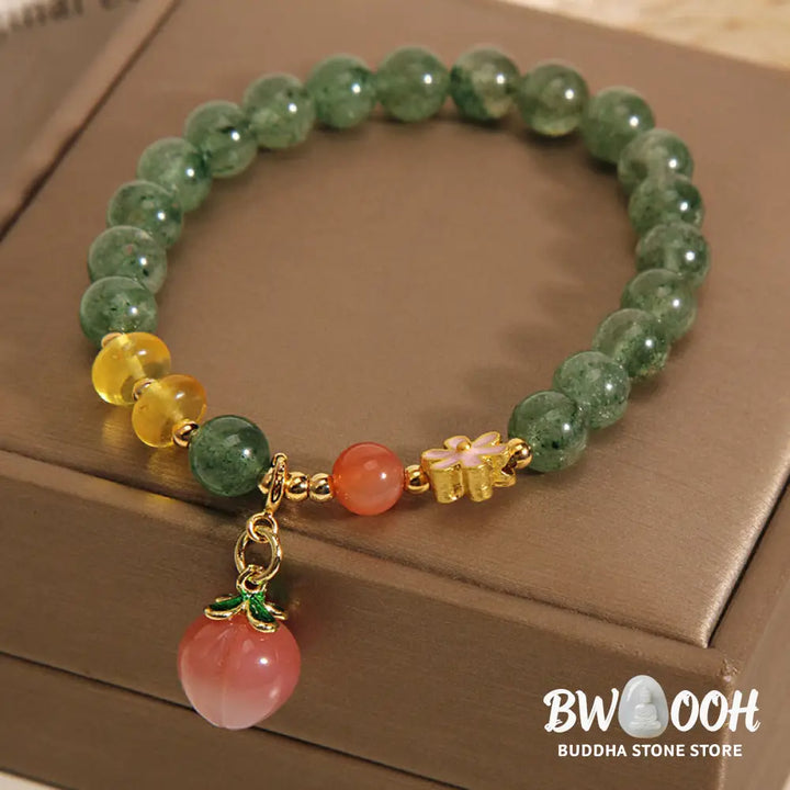 Buddha Stones Natural Green Strawberry Quartz Love Peach Charm Bracelet - BWOOOH - Green Strawberry