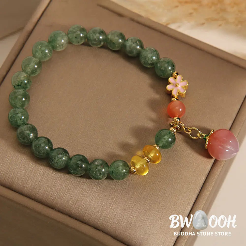 Buddha Stones Natural Green Strawberry Quartz Love Peach Charm Bracelet - BWOOOH - Green Strawberry