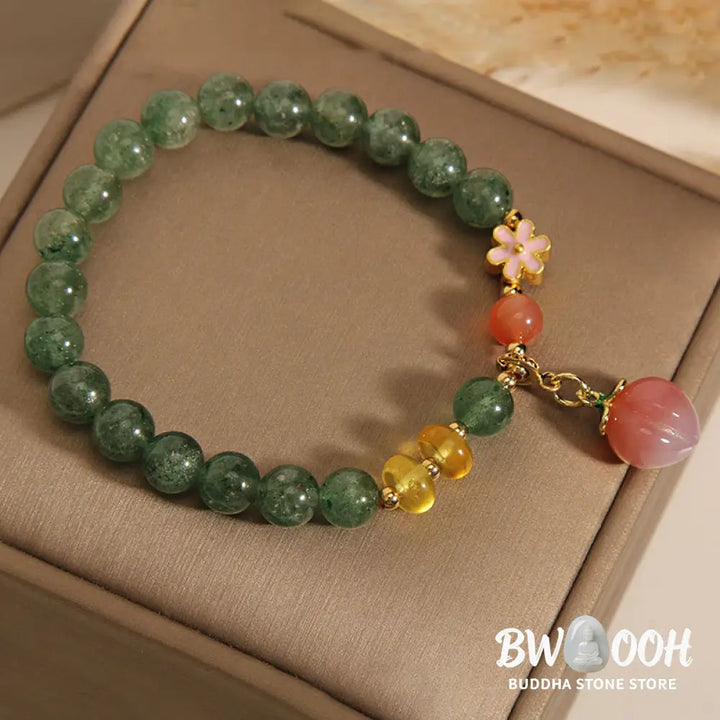 Buddha Stones Natural Green Strawberry Quartz Love Peach Charm Bracelet - BWOOOH - Green Strawberry
