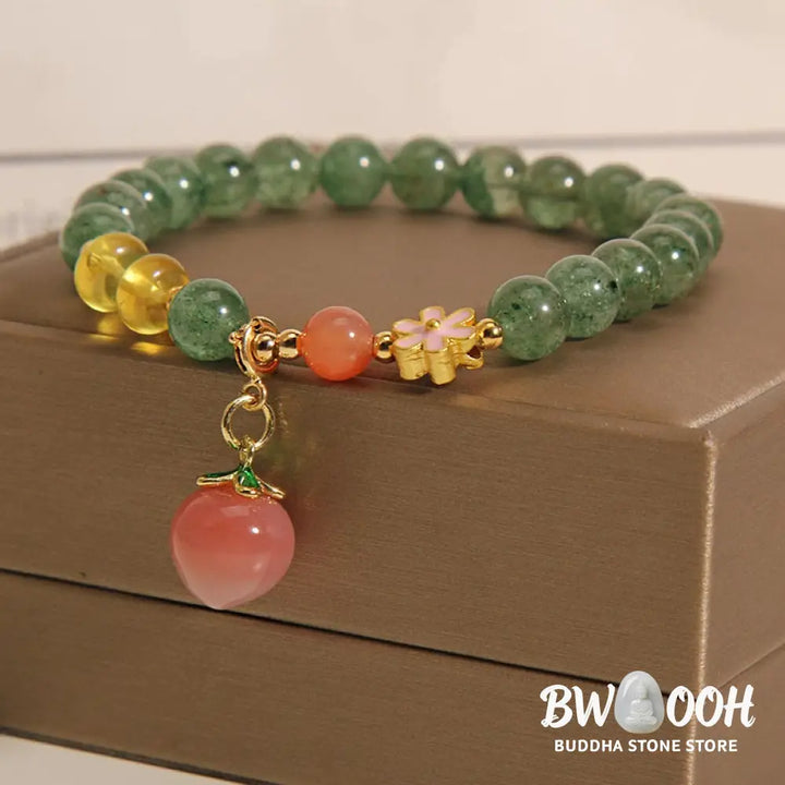 Buddha Stones Natural Green Strawberry Quartz Love Peach Charm Bracelet - BWOOOH - Green Strawberry