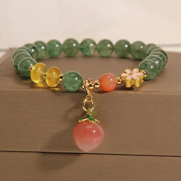 BWOOOH Natural Green Strawberry Quartz Love Peach Charm Bracelet - BWOOOH - Green Strawberry
