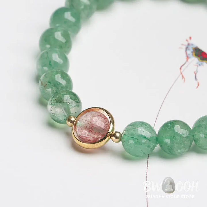 Buddha Stones Natural Green Strawberry Quartz Soothing Beaded Bracelet - BWOOOH - Green Strawberry
