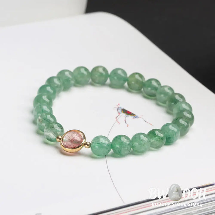 Buddha Stones Natural Green Strawberry Quartz Soothing Beaded Bracelet - BWOOOH - Green Strawberry