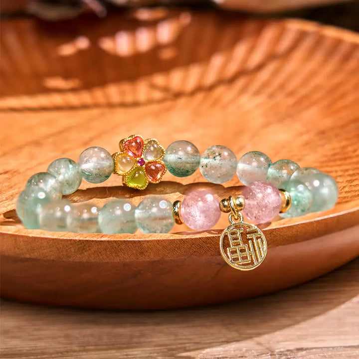 BWOOOH Natural Green Strawberry Quartz Soothing Fu Character Bracelet - BWOOOH - Green Strawberry Quartz(Wrist