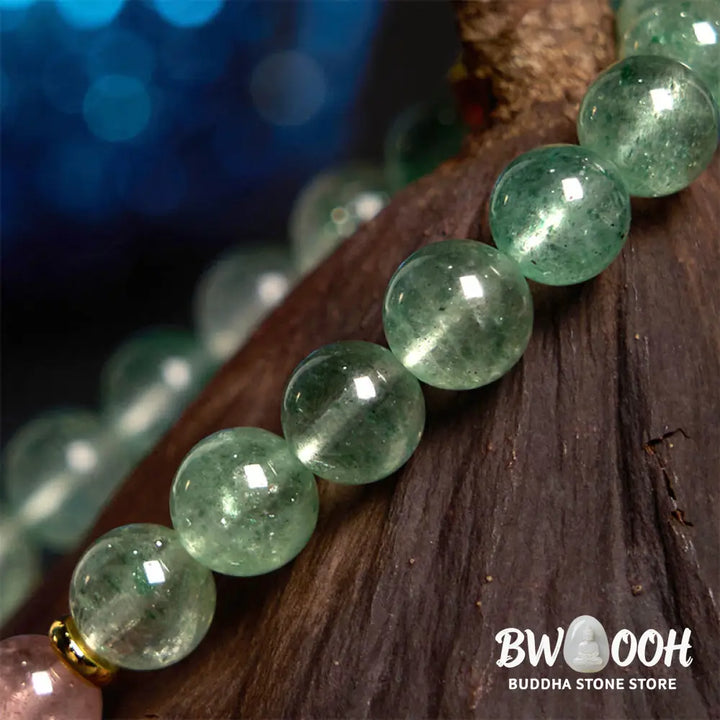 Buddha Stones Natural Green Strawberry Quartz Soothing Fu Character Bracelet - BWOOOH - Green Strawberry Quartz(Wrist