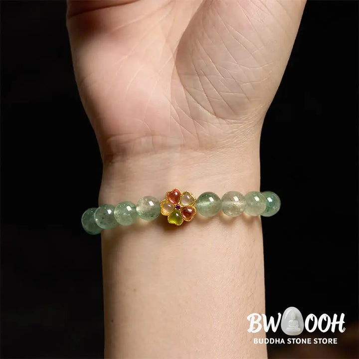 Buddha Stones Natural Green Strawberry Quartz Soothing Fu Character Bracelet - BWOOOH - Green Strawberry Quartz(Wrist
