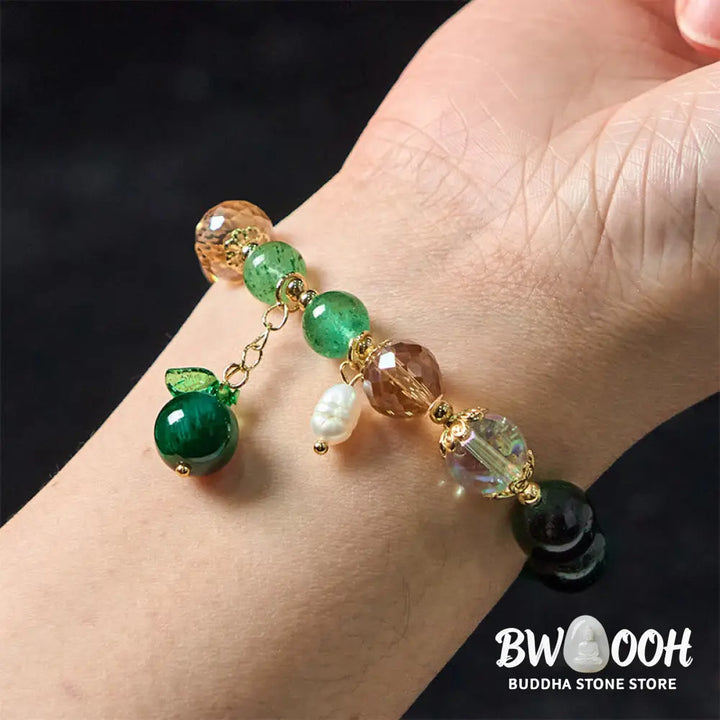 Buddha Stones Natural Green Tiger Eye Beads Green Leaf Positive Bracelet - BWOOOH - Green Tiger Eye(Wrist
