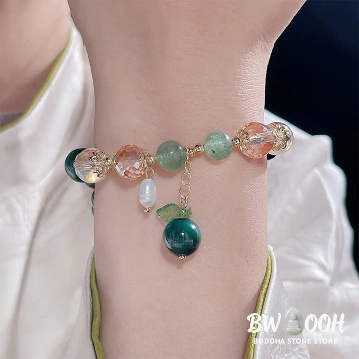 Buddha Stones Natural Green Tiger Eye Beads Green Leaf Positive Bracelet - BWOOOH - Green Tiger Eye(Wrist