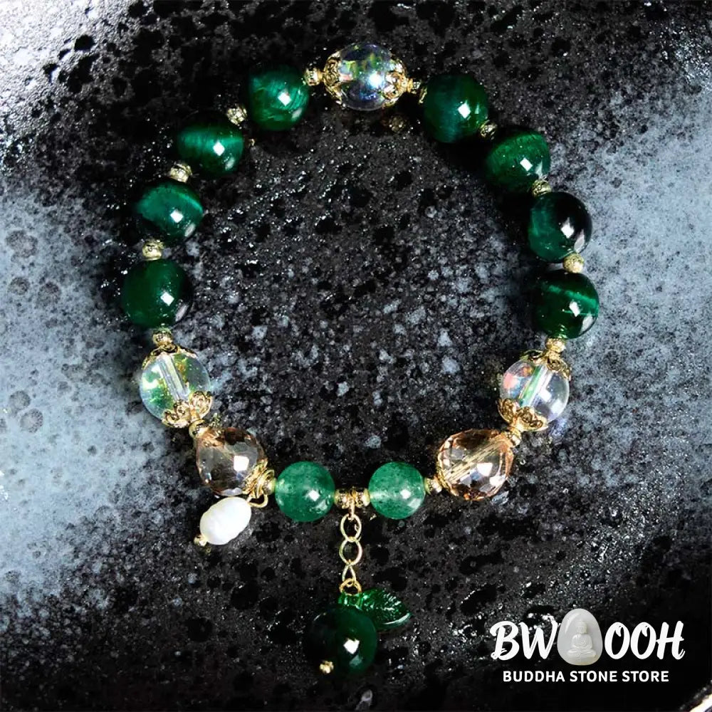Buddha Stones Natural Green Tiger Eye Beads Green Leaf Positive Bracelet - BWOOOH - Green Tiger Eye(Wrist