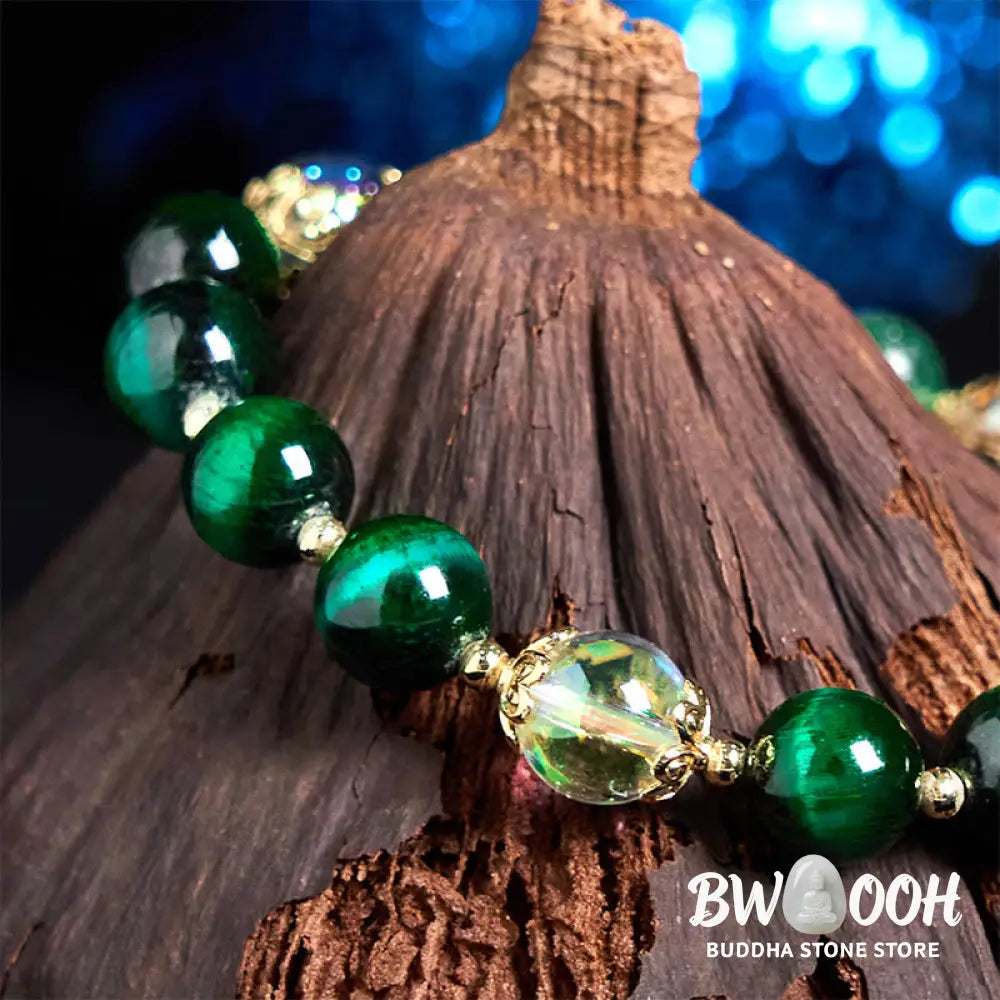 Buddha Stones Natural Green Tiger Eye Beads Green Leaf Positive Bracelet - BWOOOH - Green Tiger Eye(Wrist