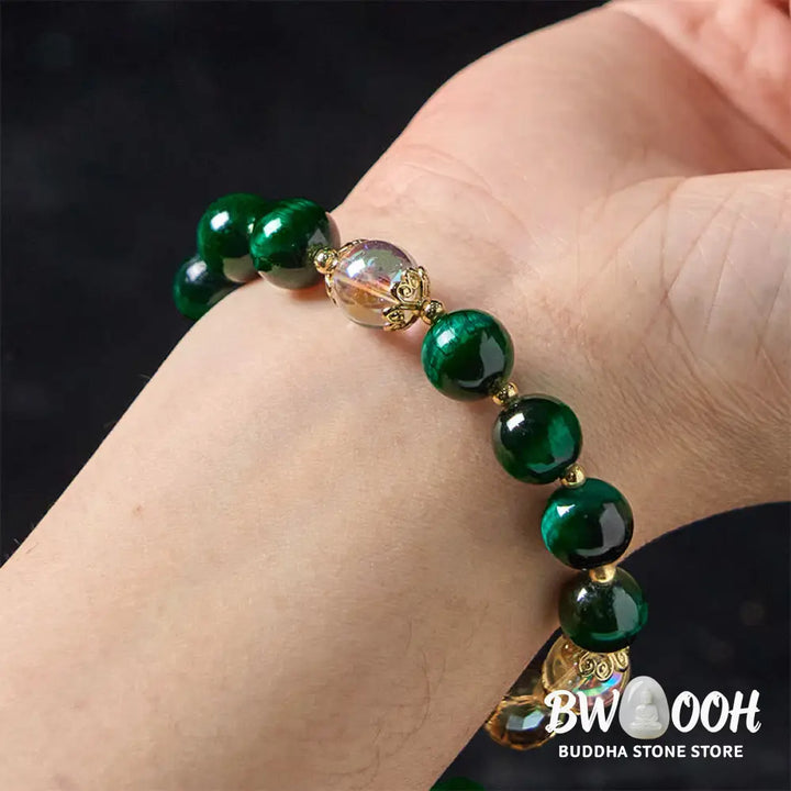 Buddha Stones Natural Green Tiger Eye Beads Green Leaf Positive Bracelet - BWOOOH - Green Tiger Eye(Wrist