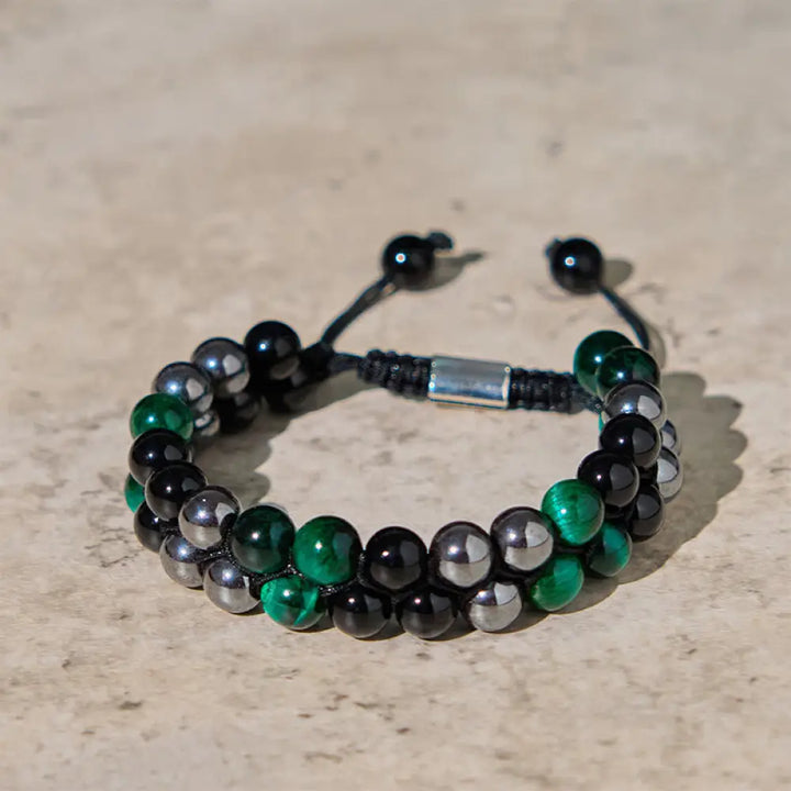 BWOOOH Natural Green Tiger Eye Black Magnetite Black Obsidian Double Row Beads Positive Bracelet — Tiger Eye black obsidia...