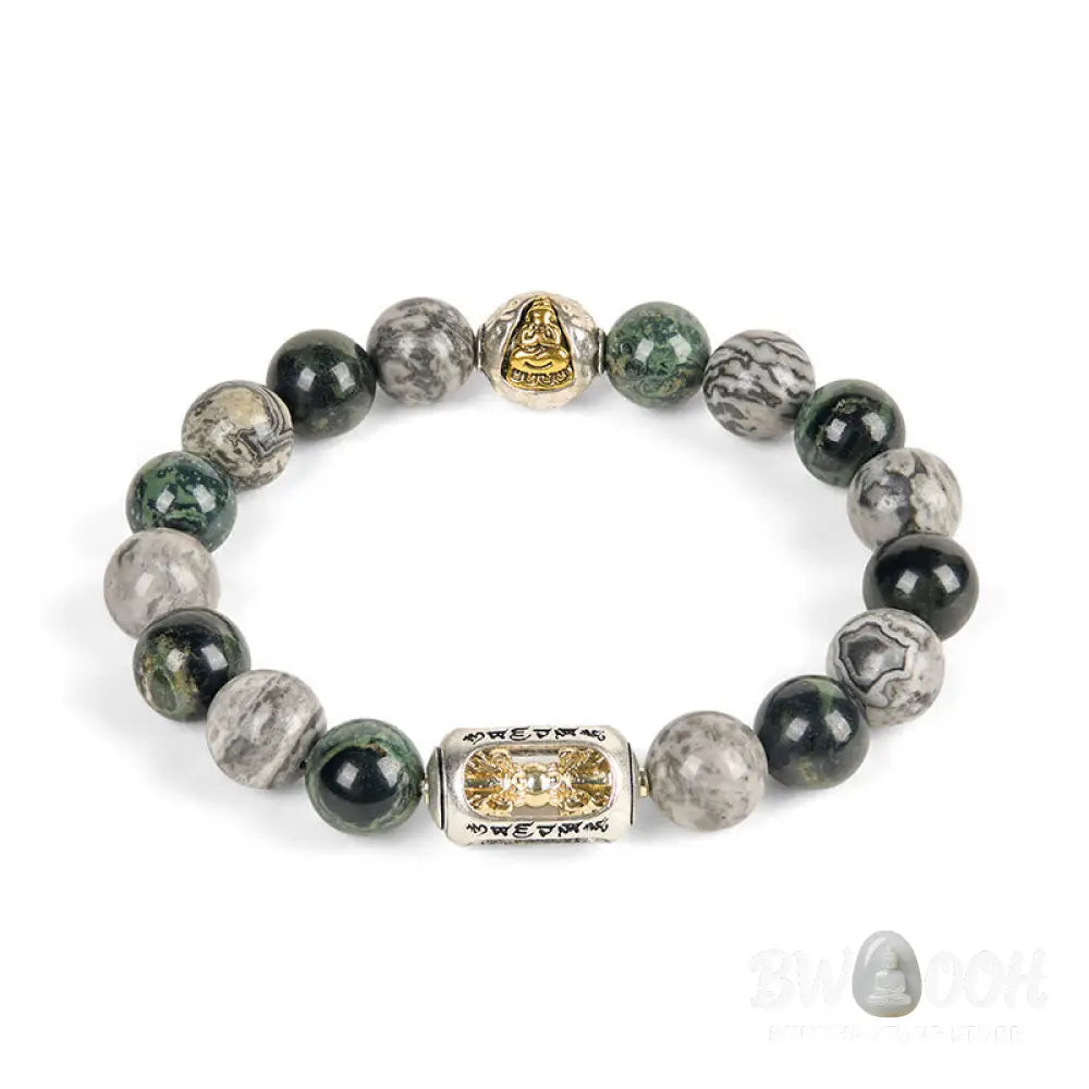 BWOOOH Natural Grey Jasper Kambamba Jasper Om Mani Padme 