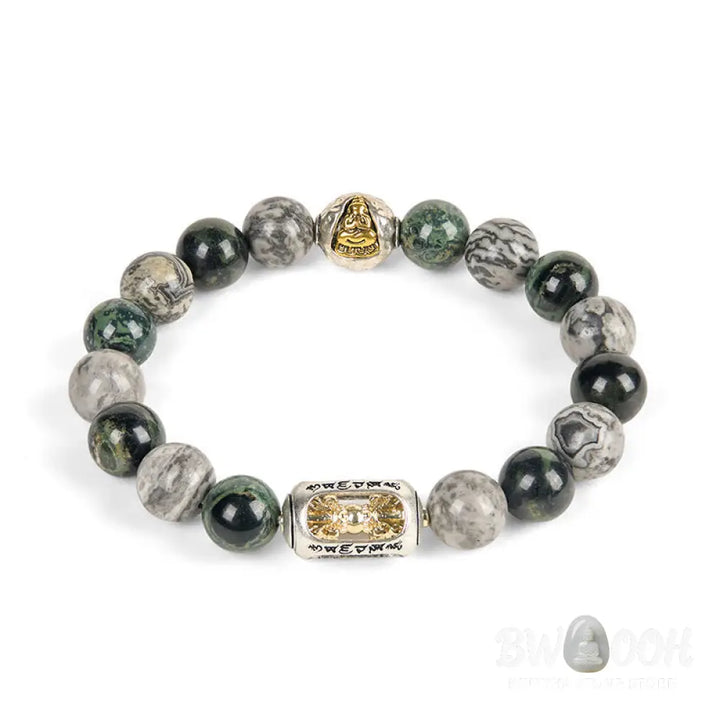 BWOOOH Natural Grey Jasper Kambamba Jasper Om Mani Padme 