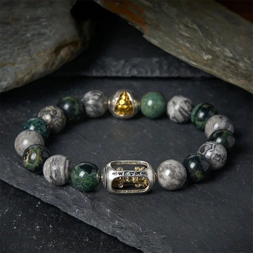 BWOOOH Natural Grey Jasper Kambamba Jasper Om Mani Padme 
