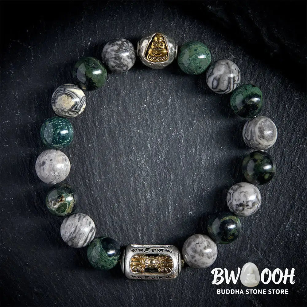 BWOOOH Natural Grey Jasper Kambamba Jasper Om Mani Padme 