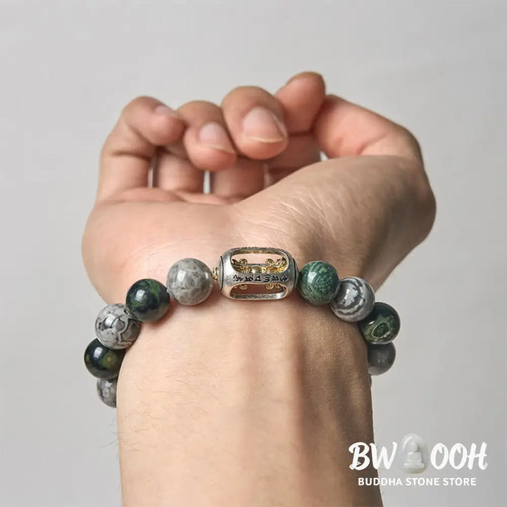 BWOOOH Natural Grey Jasper Kambamba Jasper Om Mani Padme 