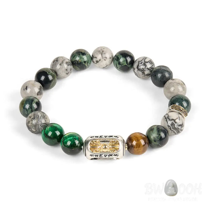 BWOOOH Natural Grey Jasper Kambamba Jasper Tiger Eye Om M