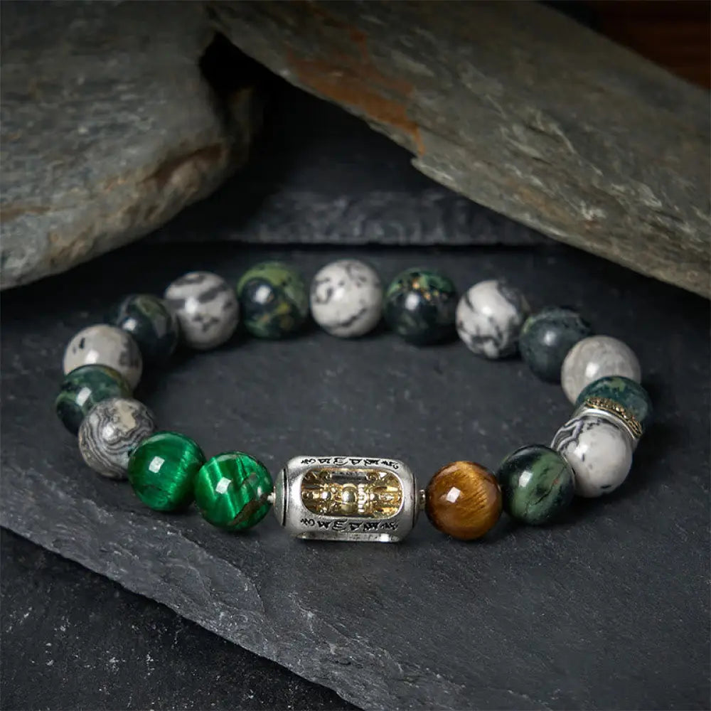 BWOOOH Natural Grey Jasper Kambamba Jasper Tiger Eye Om M