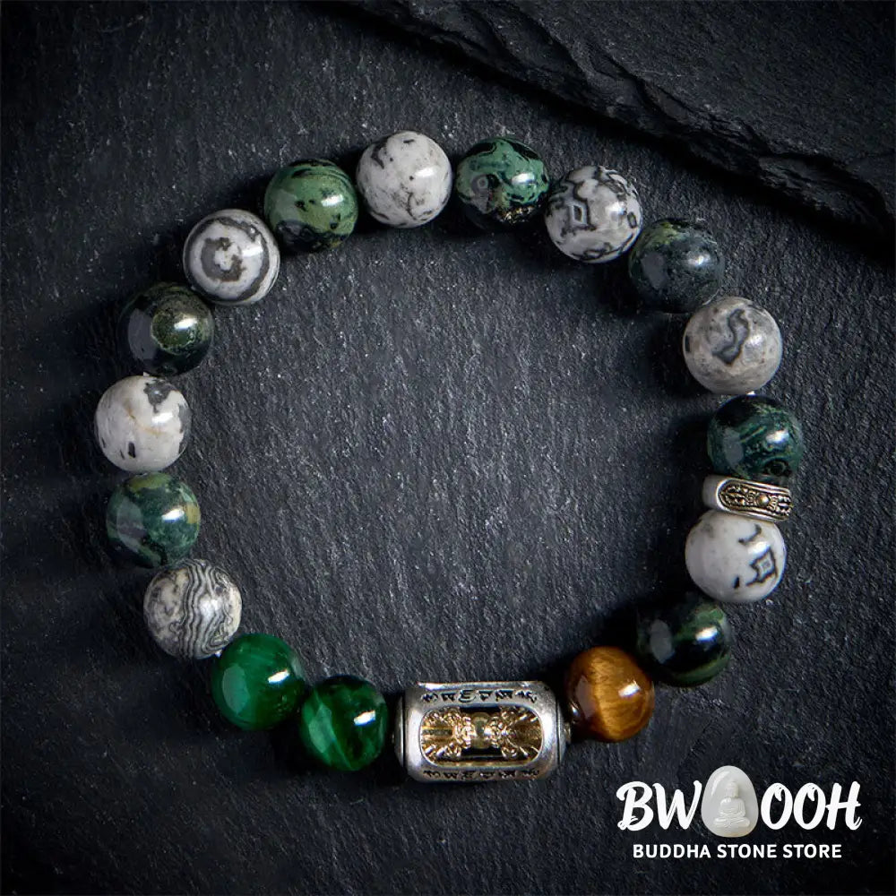 BWOOOH Natural Grey Jasper Kambamba Jasper Tiger Eye Om M