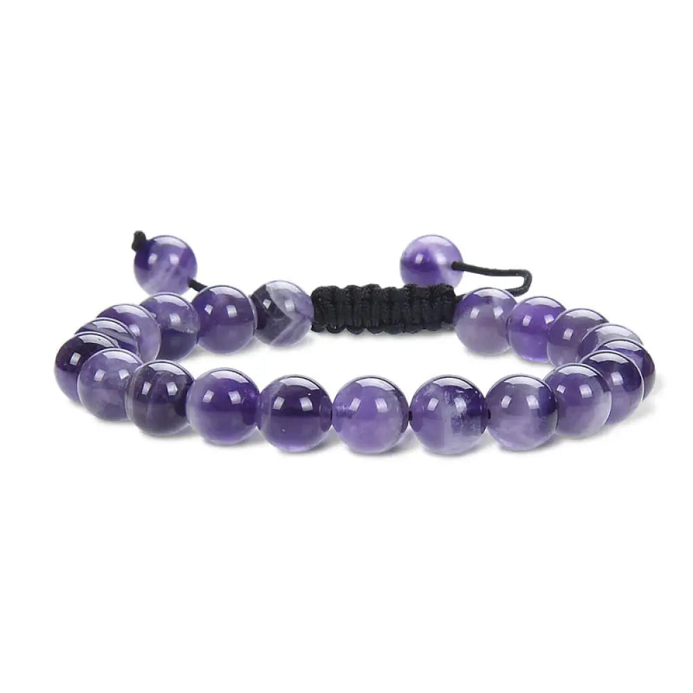 BWOOOH Natural Healing Power Gemstone Crystal Beads Unisex Adjustable Macrame Bracelet – Amethyst crystal healing bracelet for healing and spiritual wellness
