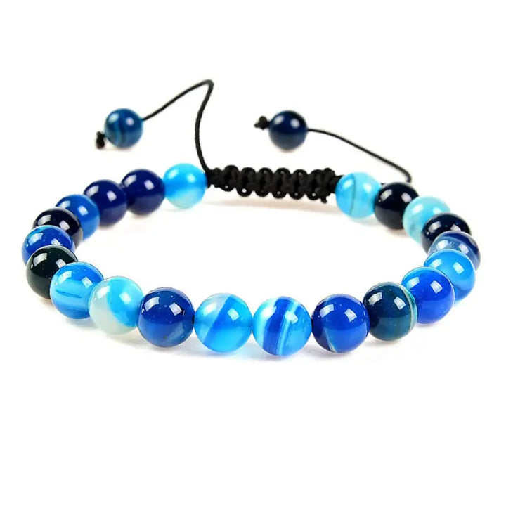 Buddha Stones Natural Healing Power Gemstone Crystal Beads Unisex Adjustable Macrame Bracelet - BWOOOH - Blue Agate
