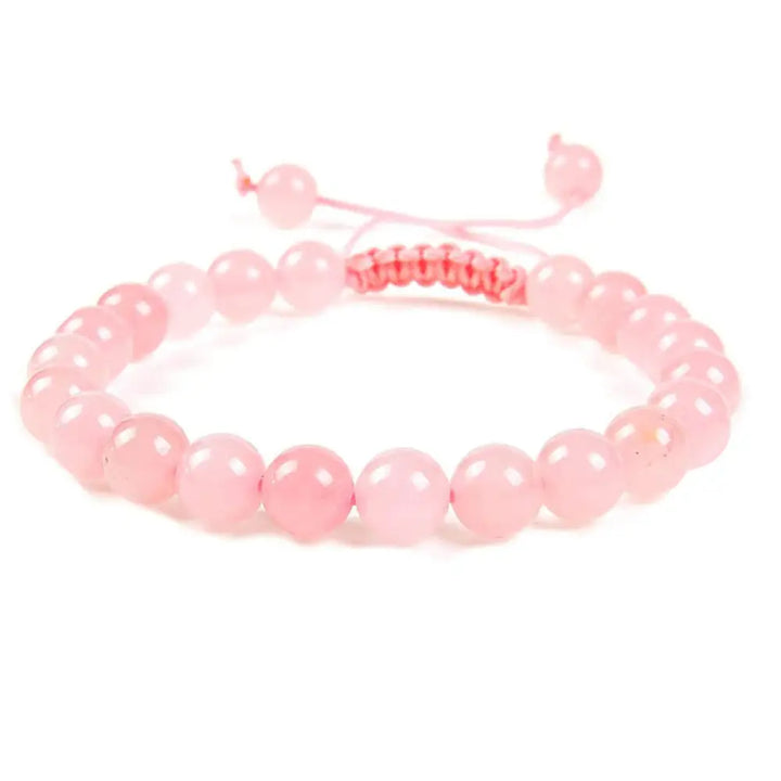 Buddha Stones Natural Healing Power Gemstone Crystal Beads Unisex Adjustable Macrame Bracelet - BWOOOH - Pink Crystal