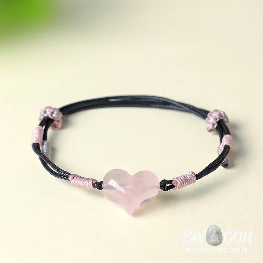 Buddha Stones Natural Heart Charm Pink Crystal Braided String Warmth Bracelet - Pink Crystal(Wrist Circumference: