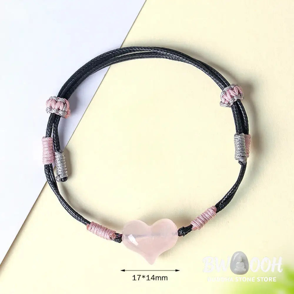Buddha Stones Natural Heart Charm Pink Crystal Braided String Warmth Bracelet - Pink Crystal(Wrist Circumference: