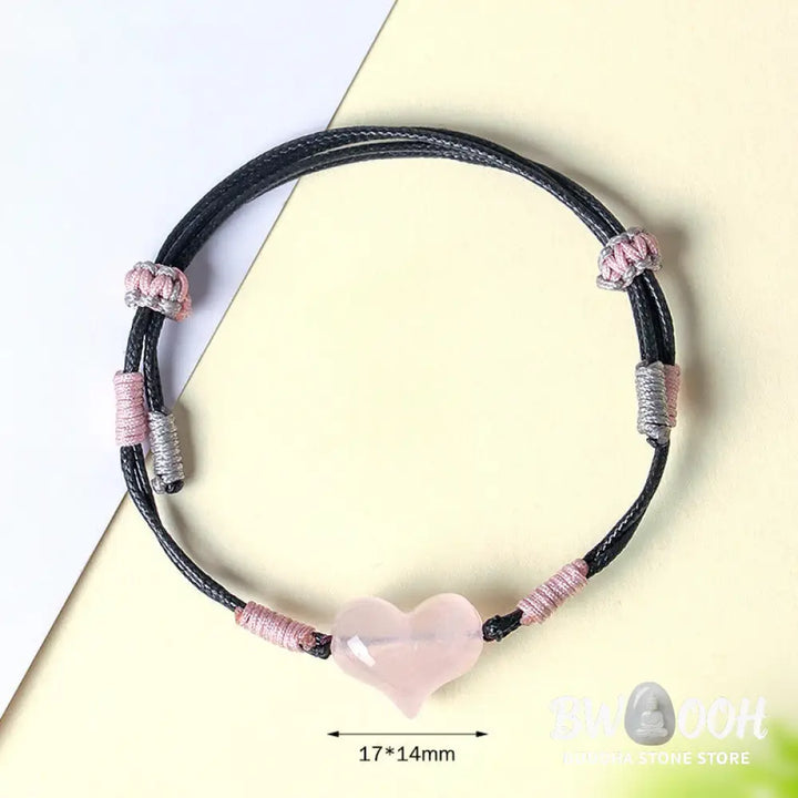 Buddha Stones Natural Heart Charm Pink Crystal Braided String Warmth Bracelet - Pink Crystal(Wrist Circumference: