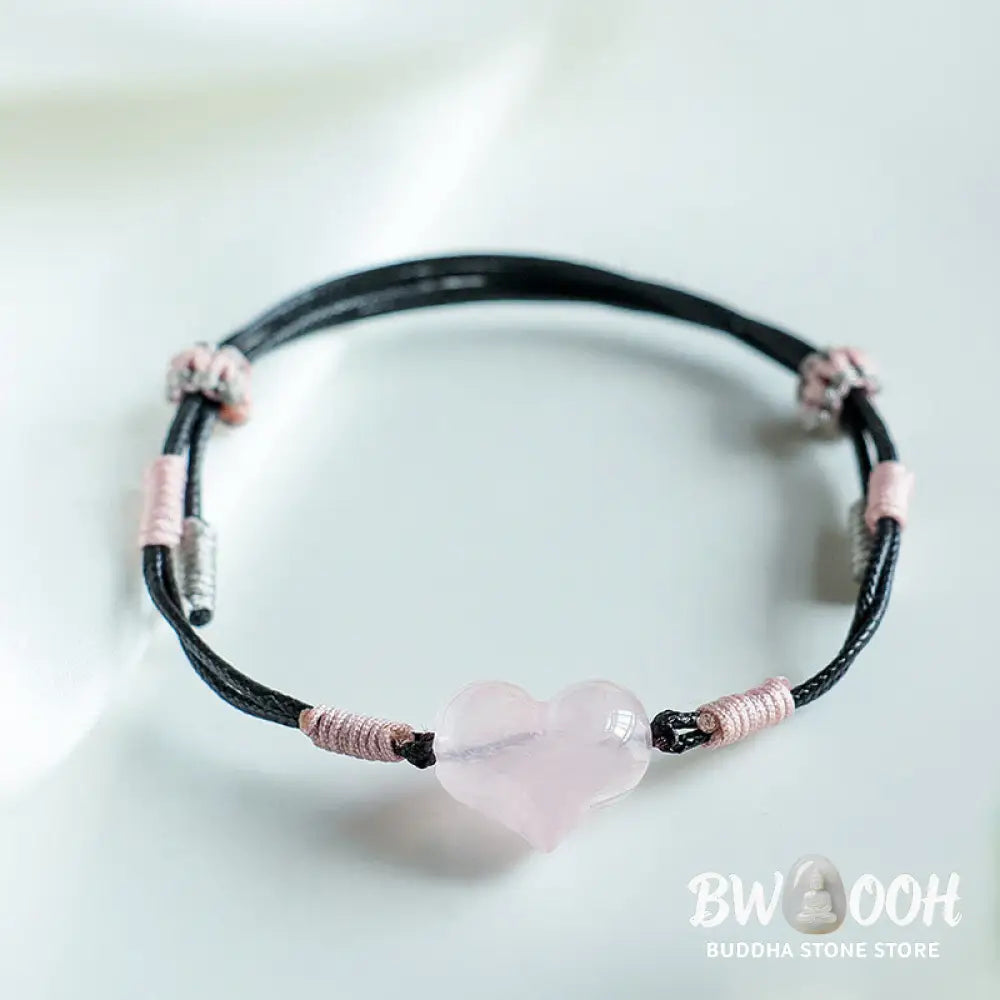 Buddha Stones Natural Heart Charm Pink Crystal Braided String Warmth Bracelet - Pink Crystal(Wrist Circumference: