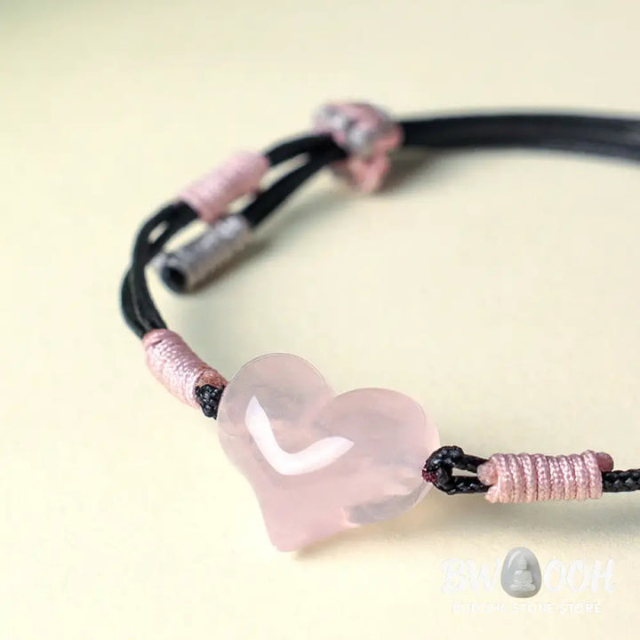 Buddha Stones Natural Heart Charm Pink Crystal Braided String Warmth Bracelet - Pink Crystal(Wrist Circumference:
