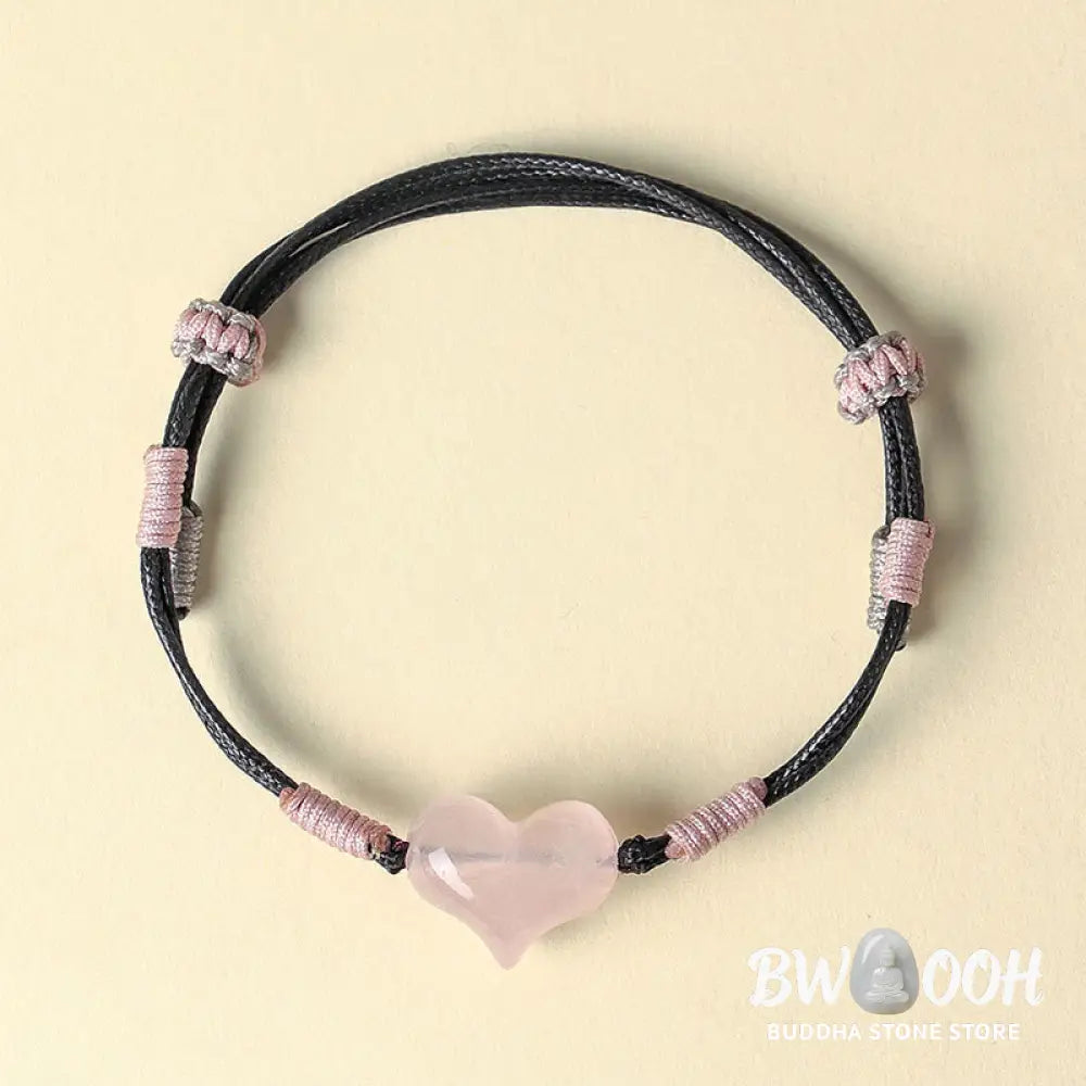 Buddha Stones Natural Heart Charm Pink Crystal Braided String Warmth Bracelet - Pink Crystal(Wrist Circumference:
