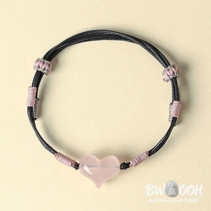 Buddha Stones Natural Heart Charm Pink Crystal Braided String Warmth Bracelet - Pink Crystal(Wrist Circumference: