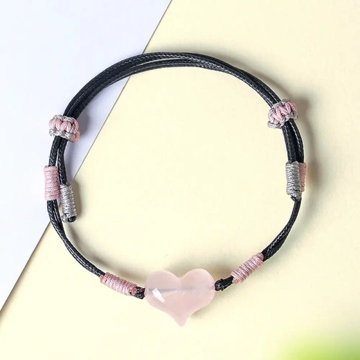BWOOOH Natural Heart Charm Pink Crystal Braided String Wa