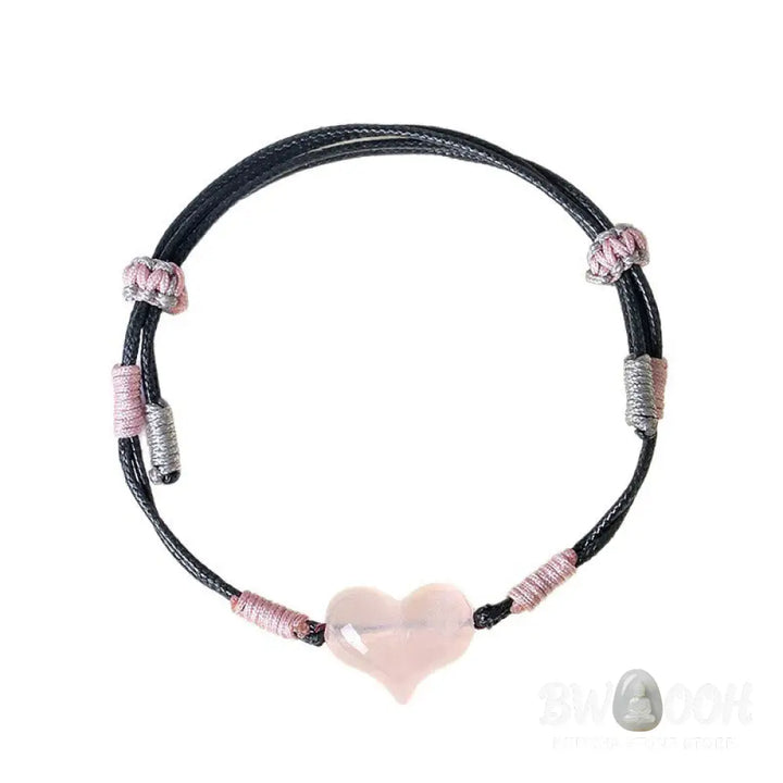 Buddha Stones Natural Heart Charm Pink Crystal Braided String Warmth Bracelet - Pink Crystal(Wrist Circumference: