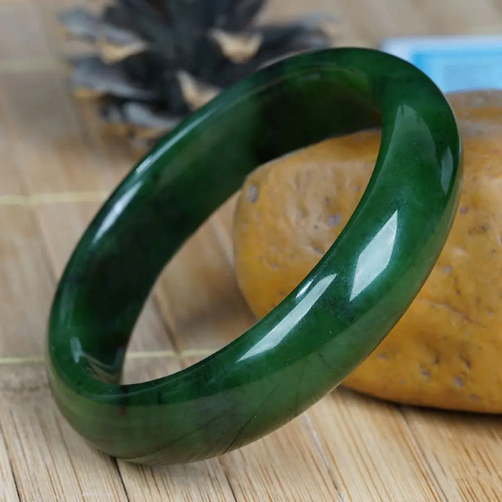 Buddha Stones Natural Hetian Cyan Jade Happiness Success Bracelet Bangle - BWOOOH - 58mm - Bracelet Bangle